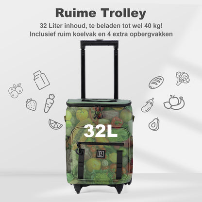 Brisby Boodschappentrolley met Koelvak – 32L Ruimte – Ideaal voor Boodschappen – Inclusief Koelelementen – Waterafstotend – Verstelbaar Handvat – Groen