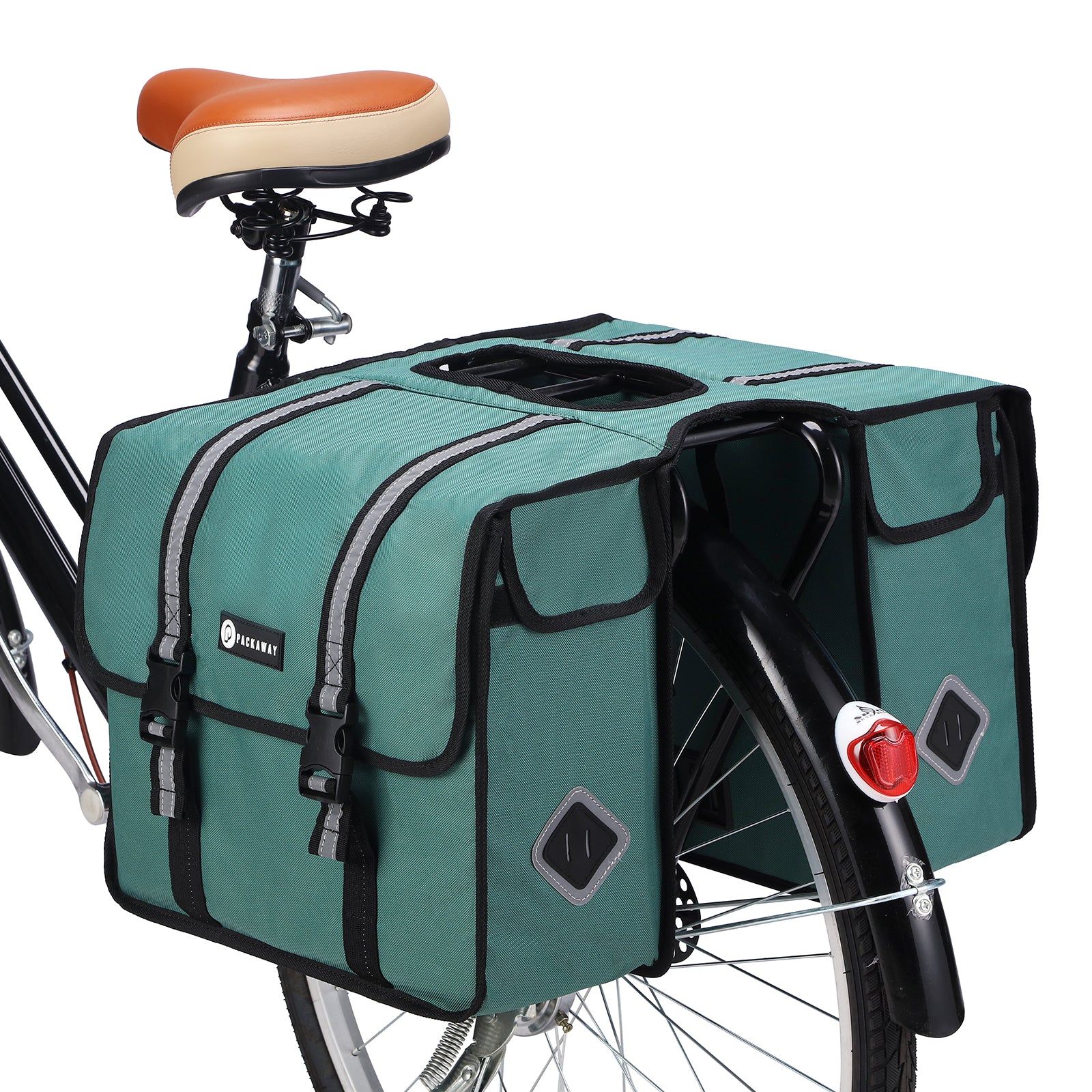 Packaway Dubbele Fietstas 36L groen - hoge zichtbaarheid - waterdicht