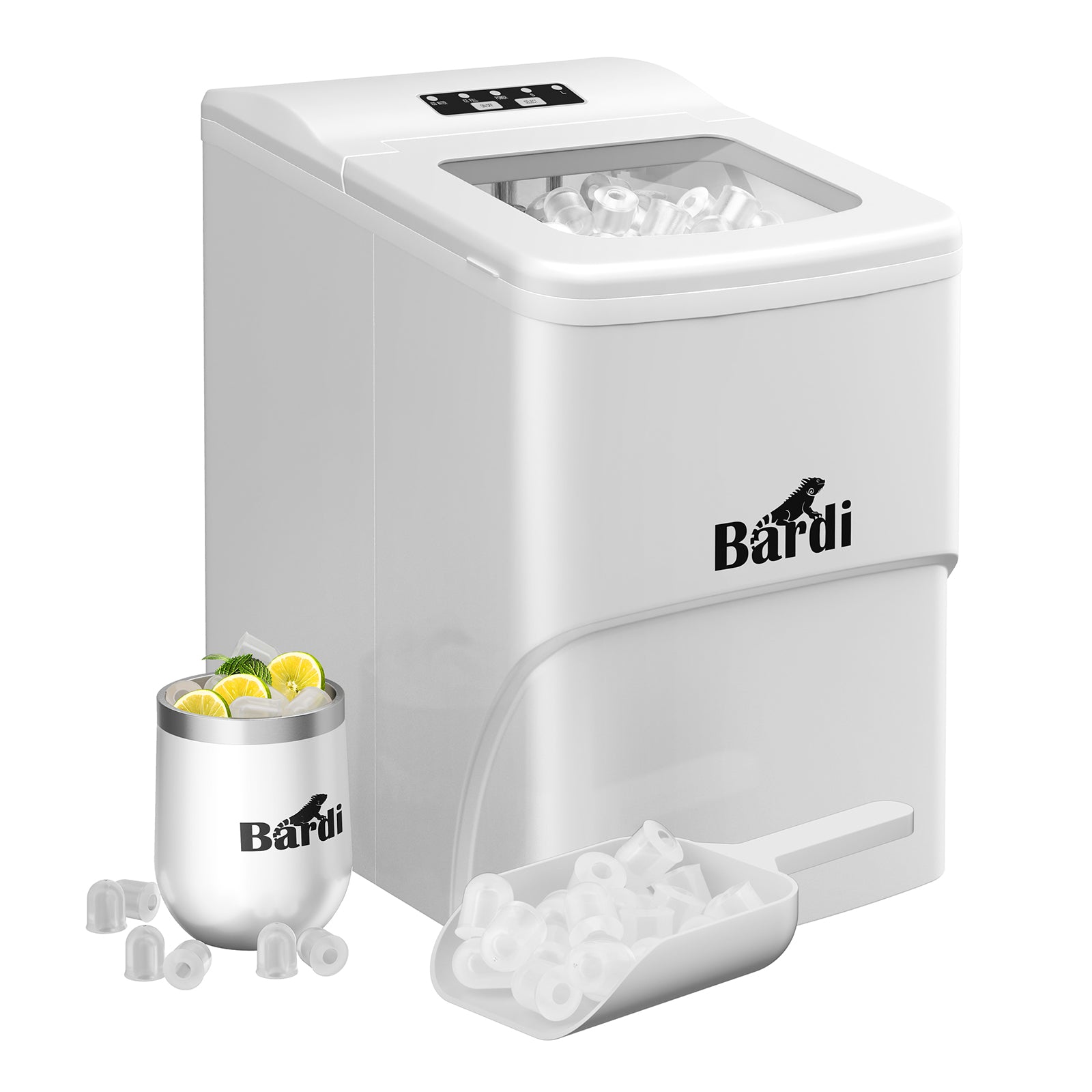 Bardi IJsblokjesmachine - 2 Liter - 12KG IJsblokjes in 24 uur - met IJsschep - Inclusief Luxe Thermosbeker en Ijsschep - Wit