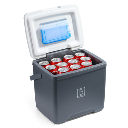 Brisby Koelbox - Frigobox - 13L- Grijs - Tot maximaal 40 uur isolatie - Incl. 2 dikke koelelementen van 450ml - Met koelelementen vergrendeld in deksel en Brisby 500ml Zwarte Dubbelwandige Thermosfles
