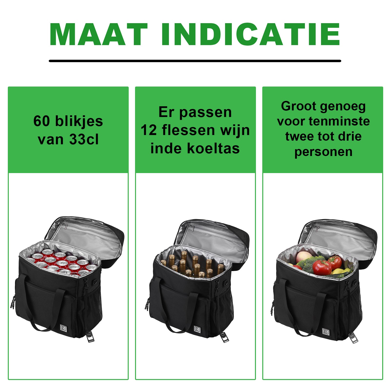 Koeltas 30L zwart - Lunchtas - 4 laags geïsoleerd - incl. 4 koelelementen