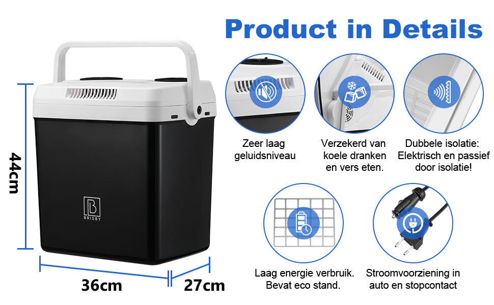 Elektrische koelbox 25L zwart - AC/DC 12V, 220/230V - incl. divider en vershoudbakjes - vergrendelbare deksel