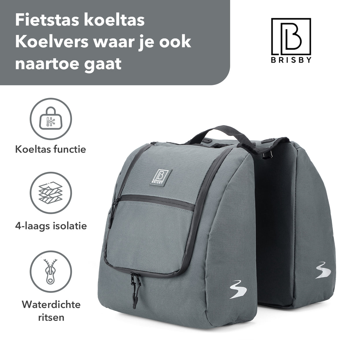 Brisby Dubbele Fietstas 28 Liter – Koeltas en Lunchtas – 4-laags Geïsoleerd – Voor Gewone en Elektrische Fiets – Waterafstotend met Waterdichte Ritsen – Urban Blue