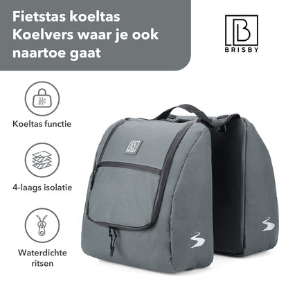 Brisby Dubbele Fietstas 28 Liter – Koeltas en Lunchtas – 4-laags Geïsoleerd – Voor Gewone en Elektrische Fiets – Waterafstotend met Waterdichte Ritsen – Urban Blue