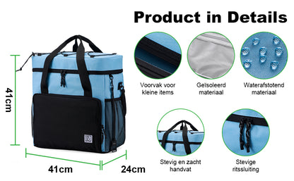 Koeltas 40L zwart/blauw - Lunchtas - 4-laags geïsoleerd - 6 gratis koelelementen - incl. schouderband