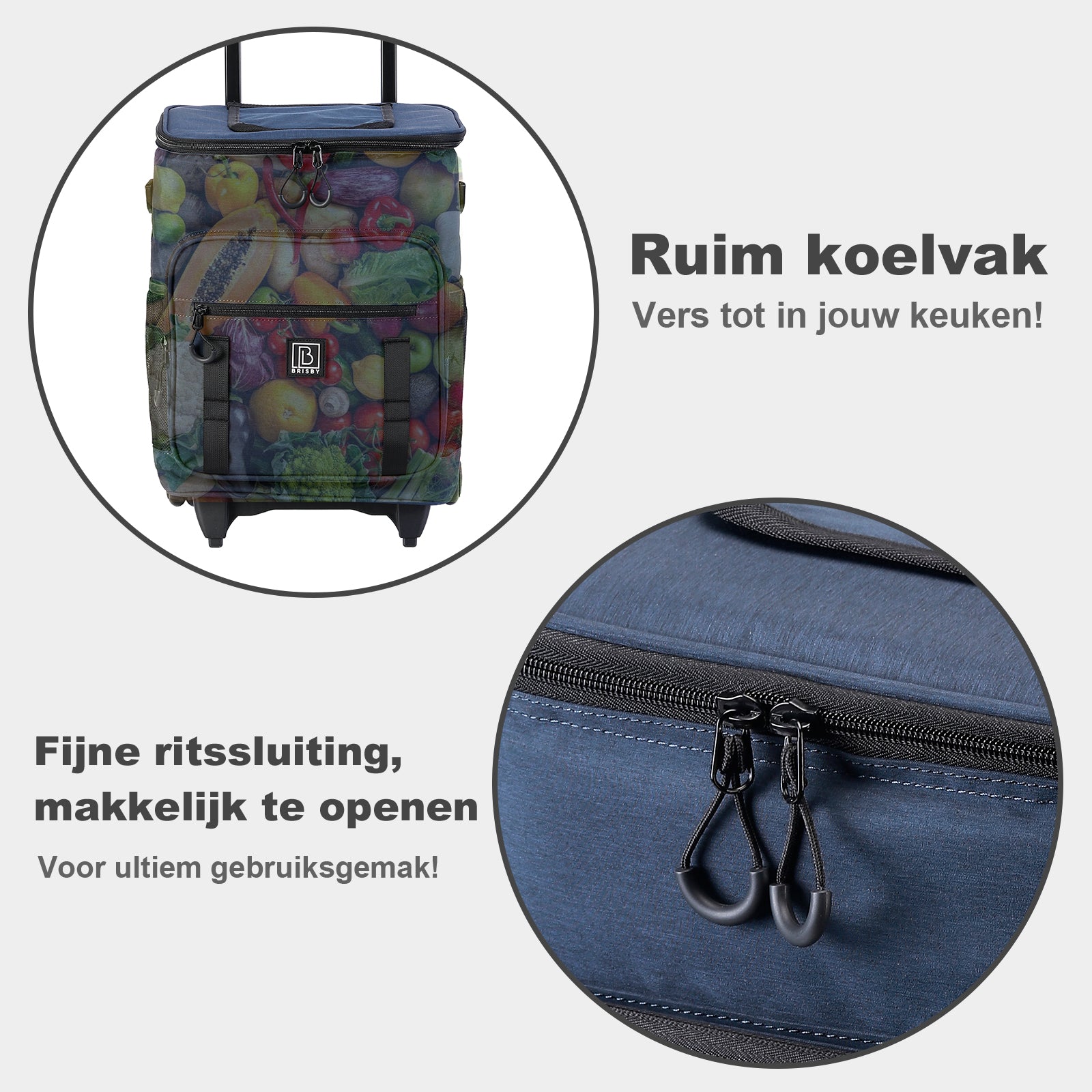 Boodschappentrolley met koelvak 32L blauw - Ideaal voor boodschappen - incl. koelelementen - waterafstotend - verstelbaar handvat