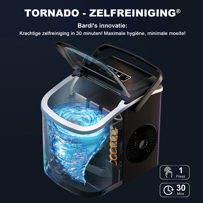 Bardi Deluxe Ice Cube Machine 1.2L black - Self-cleaning function - ice cube maker with ice scoop - Incl. luxury thermos cup and ice scoop