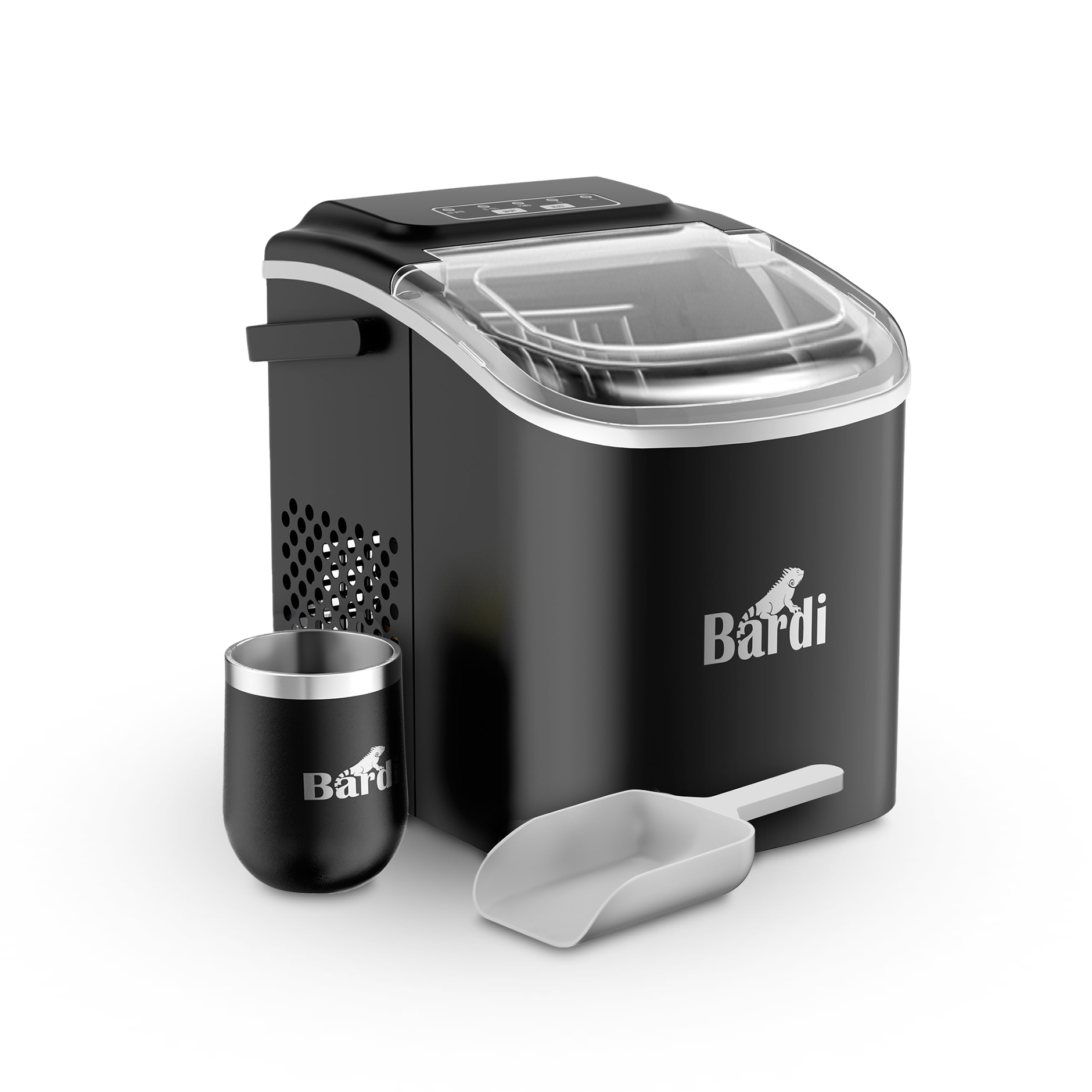 Bardi Deluxe Ice Cube Machine 1.2L black - Self-cleaning function - ice cube maker with ice scoop - Incl. luxury thermos cup and ice scoop