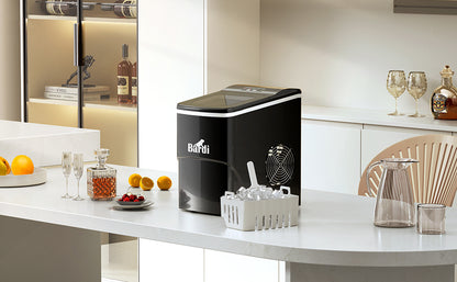 Bardi Deluxe Ice Cube Machine 2L black - Self-cleaning function - ice cube maker with ice scoop - Incl. luxury thermos cup and ice scoop