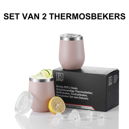 Thermosbeker set roze - 2 bekers met lekvrije deksels - dubbelwandig - 360ml