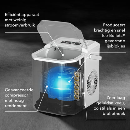 Bardi 1.3L Deluxe IJsblokjesmachine Square – IJsblokmaker Inclusief Luxe Thermosbeker en IJsschep – 9 Blokjes in 8 Minuten – WIT