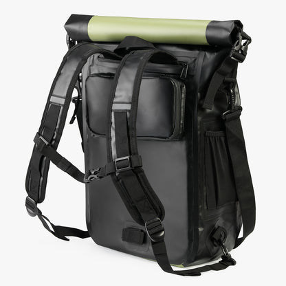 3 in 1 waterproof rolltop bicycle bag set 40-52L green - reflective - high visibility - bicycle bag - backpack - shoulder bag