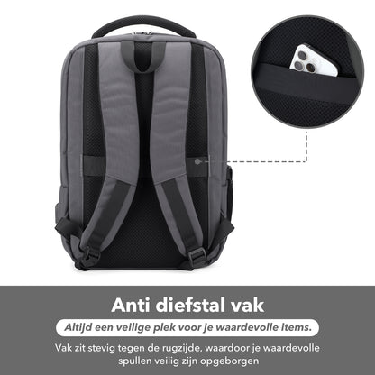 Brisby Rugzak Pro 1 – Laptoprugzak tot 15,7 inch voor Werk, School en Reizen – Waterafstotend – Met Tabletvak, Antidiefstalvak en Trolleysleeve - Grijs