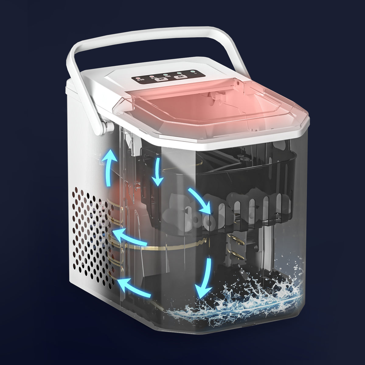 Bardi 1.3L Deluxe IJsblokjesmachine Square – IJsblokmaker Inclusief Luxe Thermosbeker en IJsschep – 9 Blokjes in 8 Minuten – WIT