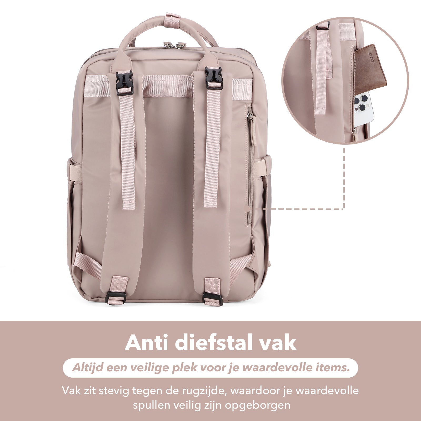 Brisby slijtvaste Luiertas – verzorgingstas – met buggymontage - Muted Rose