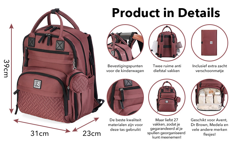 Brisby Premium Luiertas  - Rood - Kinderrugzak - 1.5L kinderlunchtas Giraffe
