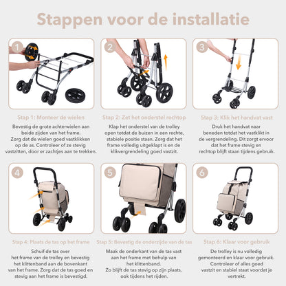 Packaway Boodschappentrolley met 4 wielen - boodschappenwagen deluxe met koelvak en verstelbaar handvat – 60 liter – Champagne