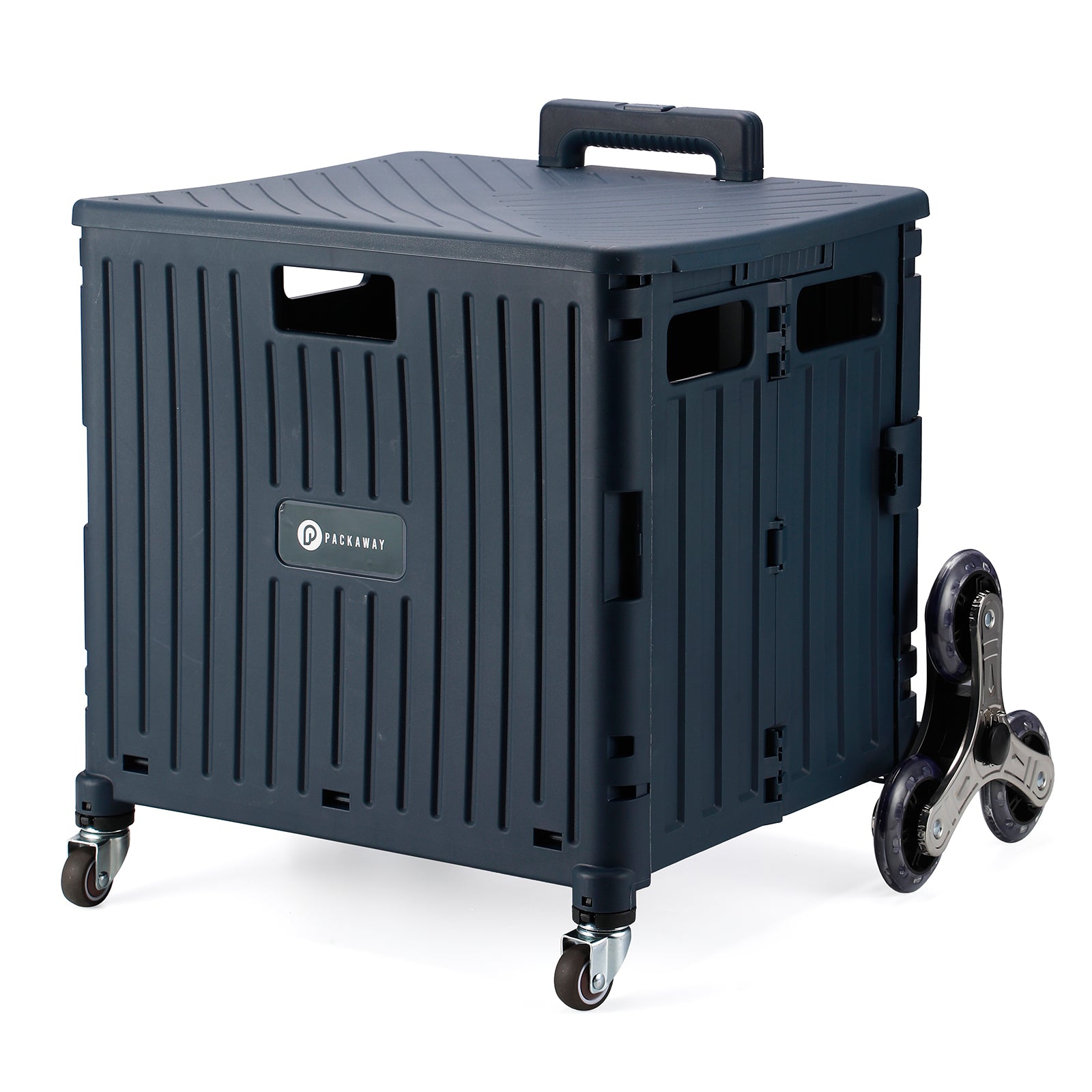 Packaway Boodschappentrolley krat XL 50L blauw - incl. trapwielen, deksel