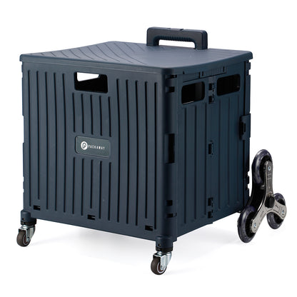 Packaway Boodschappentrolley krat XL 50L blauw - incl. trapwielen, deksel