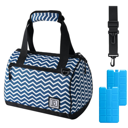 Koeltas 10L zigzag blauw -  Lunchtas - 4-laags geïsoleerd - 2 gratis koelelementen - incl. schouderband