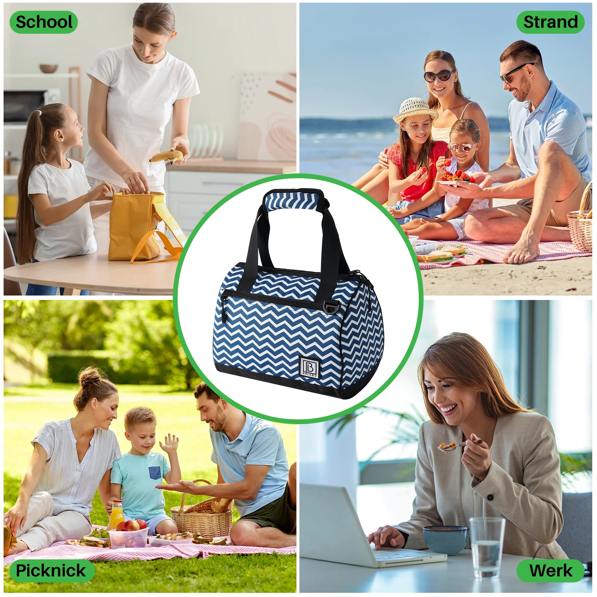 Koeltas 10L zigzag blauw -  Lunchtas - 4-laags geïsoleerd - 2 gratis koelelementen - incl. schouderband