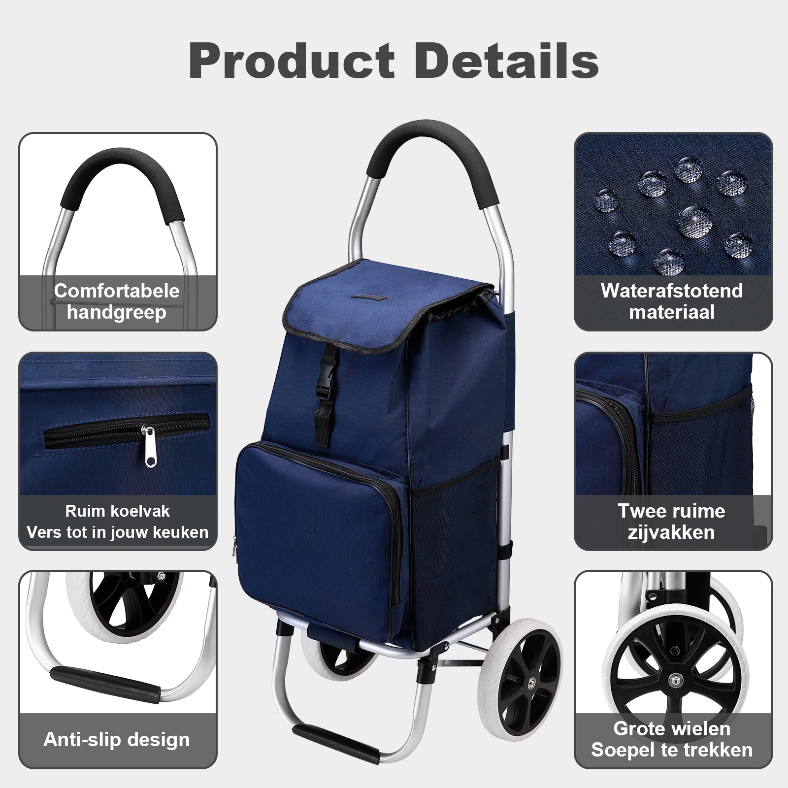 Shopping trolley 45L blue - shopping trolley suspension - foldable - telescopic handle
