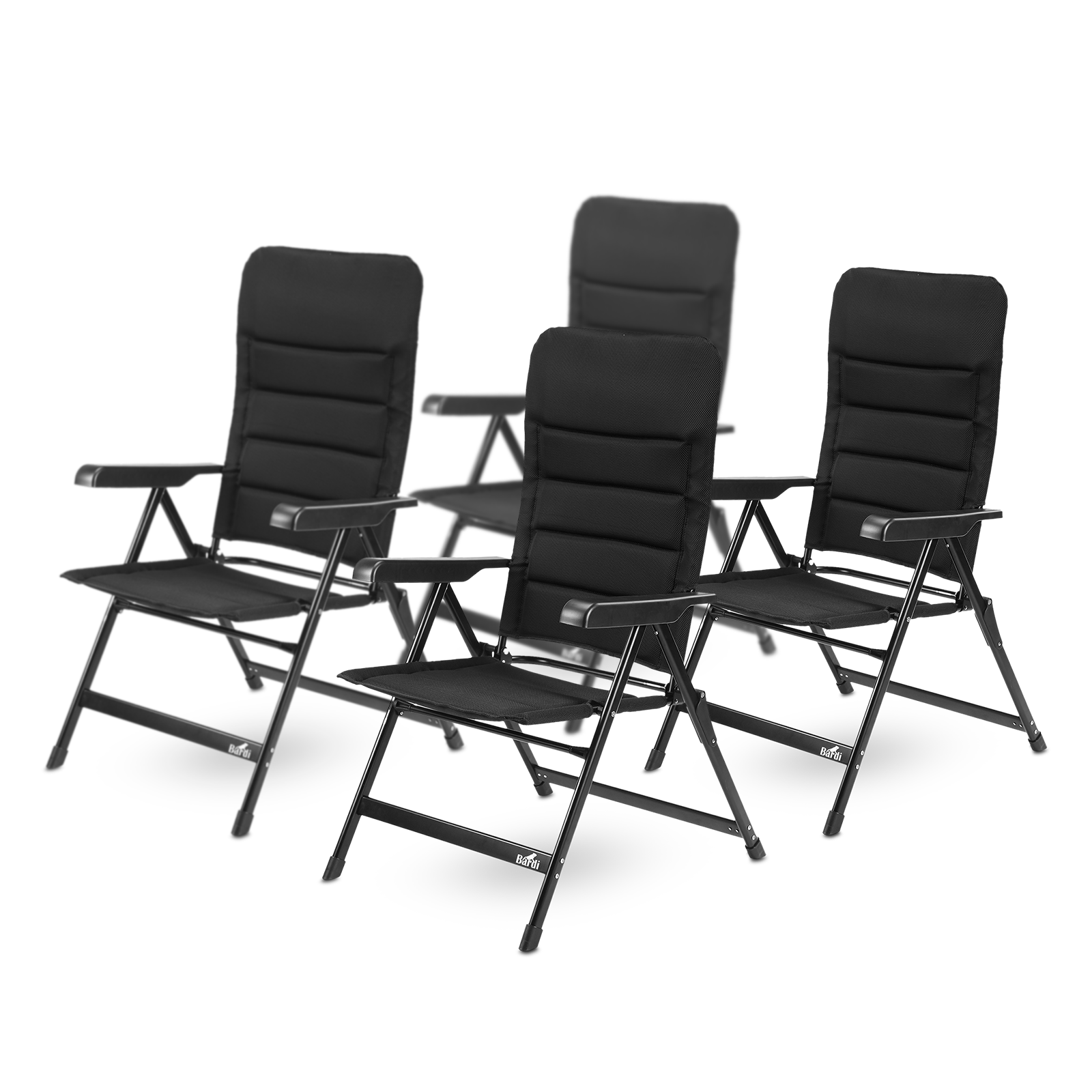 Bardi 4-delige Campingstoelen set zwart  - 7 standen - 120 kg draagvermogen