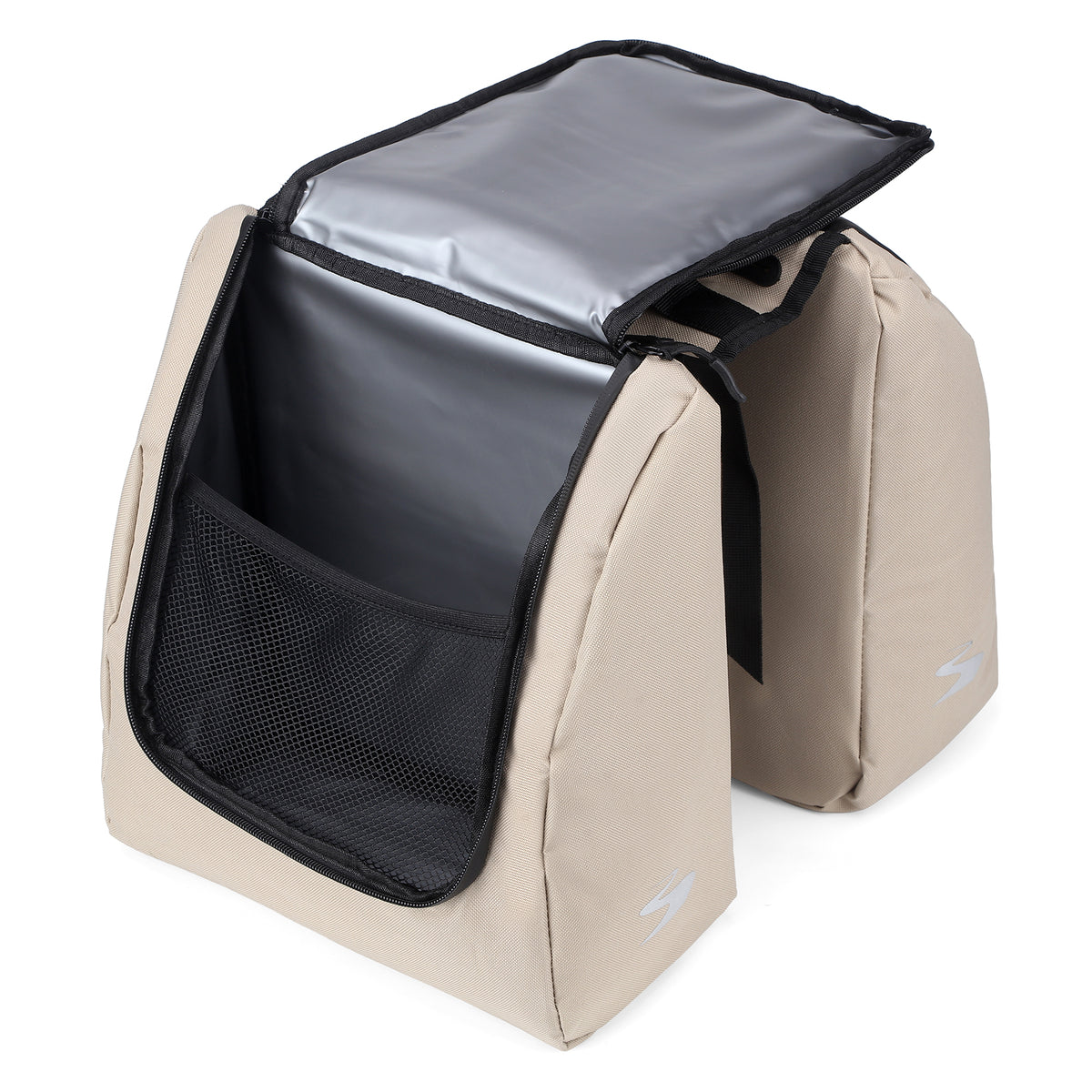 Brisby Dubbele Fietstas 28 Liter – Koeltas en Lunchtas – 4-laags Geïsoleerd – Voor Gewone en Elektrische Fiets – Waterafstotend met Waterdichte Ritsen – Natural Champagne