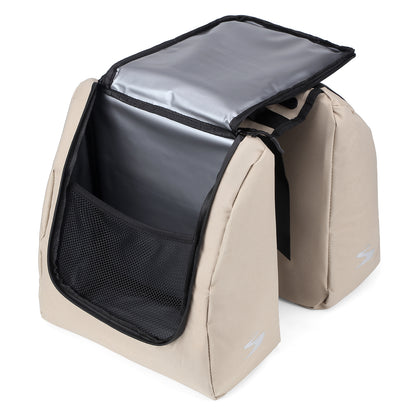 Brisby Dubbele Fietstas 28 Liter – Koeltas en Lunchtas – 4-laags Geïsoleerd – Voor Gewone en Elektrische Fiets – Waterafstotend met Waterdichte Ritsen – Natural Champagne