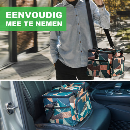 Koeltas 15L abstract kleur - lunchtas - 4-laags geïsoleerd - opvouwbaar - incl. 2 gratis koelelementen en draagband