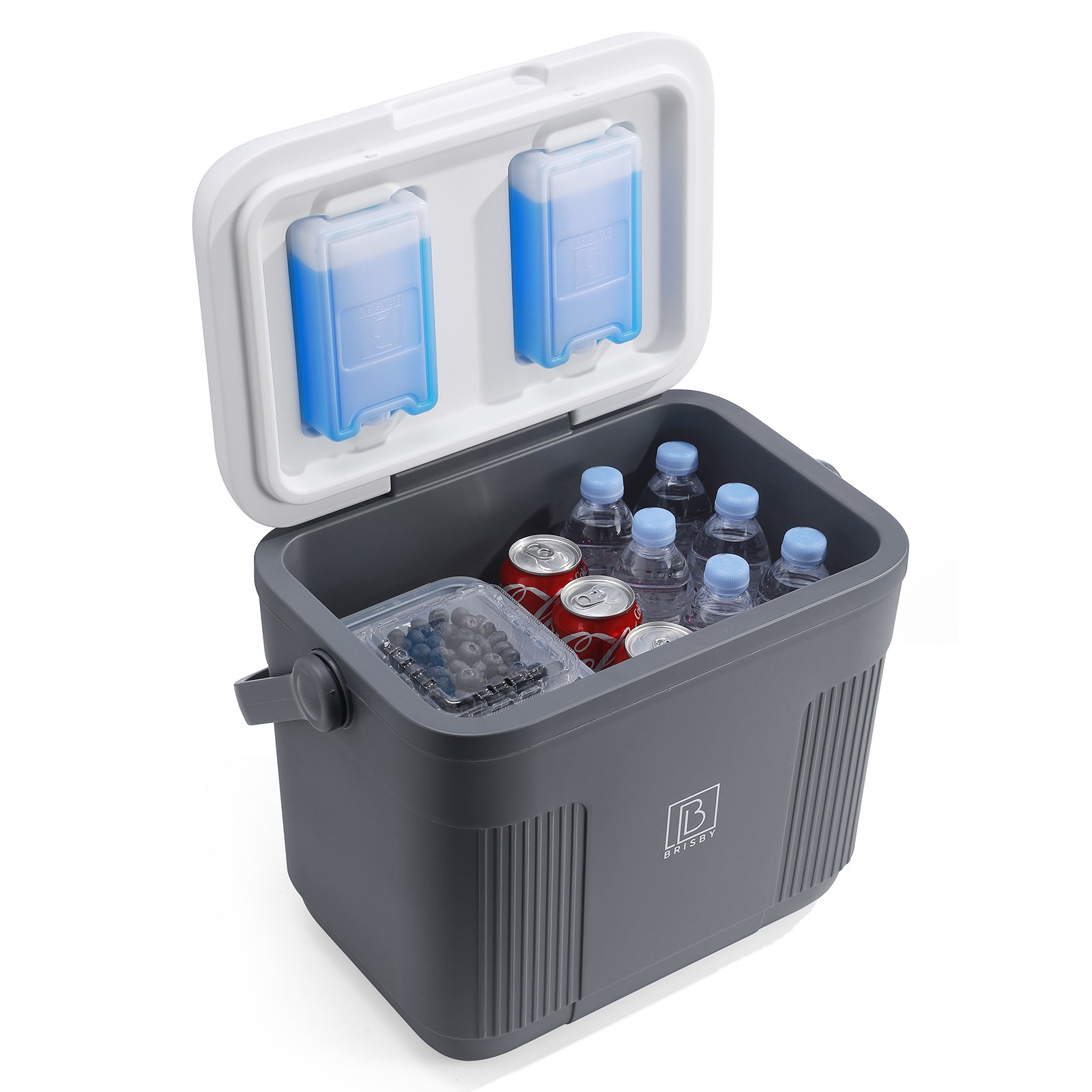 Brisby Koelbox 22L grijs + 2 thermosflessen 0,5L set -  incl. 4 koelelementen