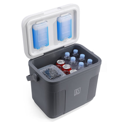 Brisby Koelbox 22L grijs + 2 thermosflessen 0,5L set -  incl. 4 koelelementen