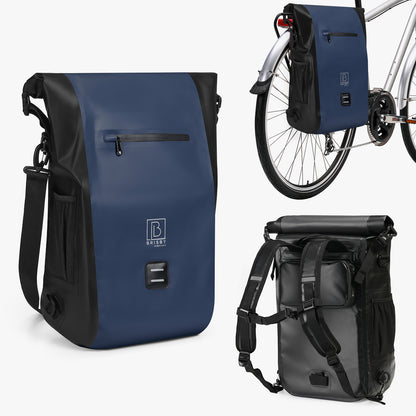 3 in 1 waterproof rolltop bicycle bag set 40-52L blue - reflective - high visibility - bicycle bag - backpack - shoulder bag