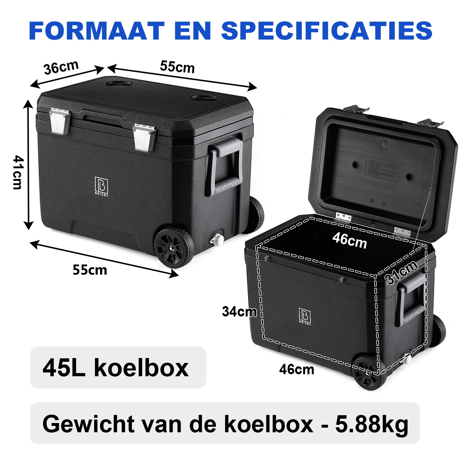 Koelbox 45L zwart incl. GRATIS 8L koelbox - 3 dagen isolatie - 4 dikke koelelementen - temperatuurveilige sluiting