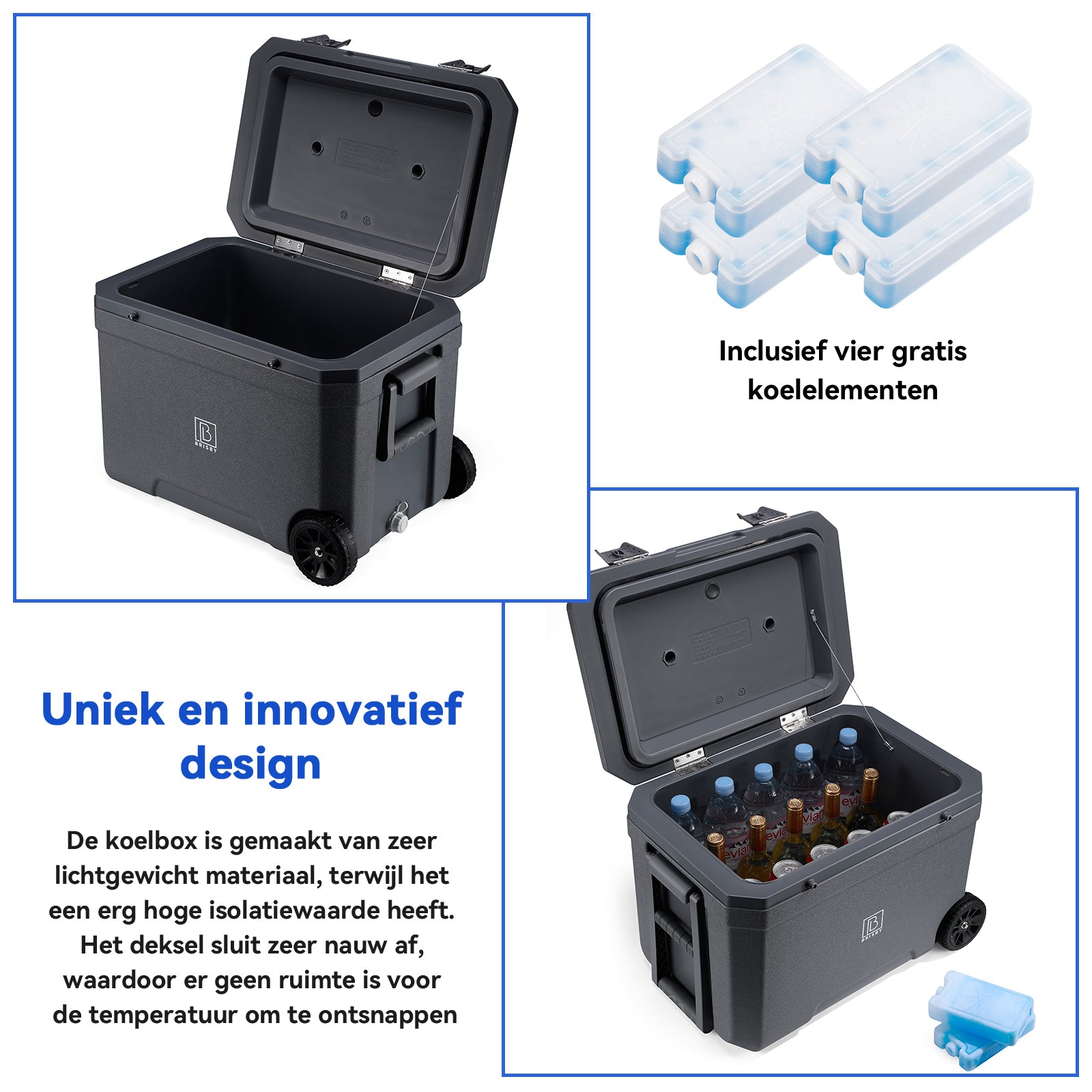 Koelbox 45L grijs incl. GRATIS 8L koelbox - 3 dagen isolatie - 4 dikke koelelementen - temperatuurveilige sluiting