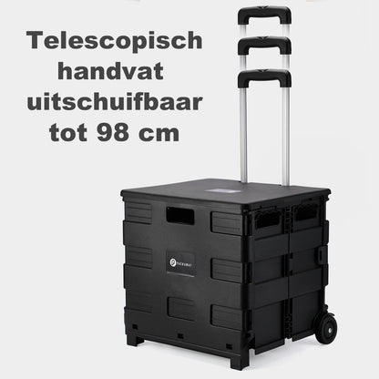 Boodschappentrolley 50L XL zwart - boodschappenkrat - 35 kg draagvermogen - met deksel en telescopisch handvat