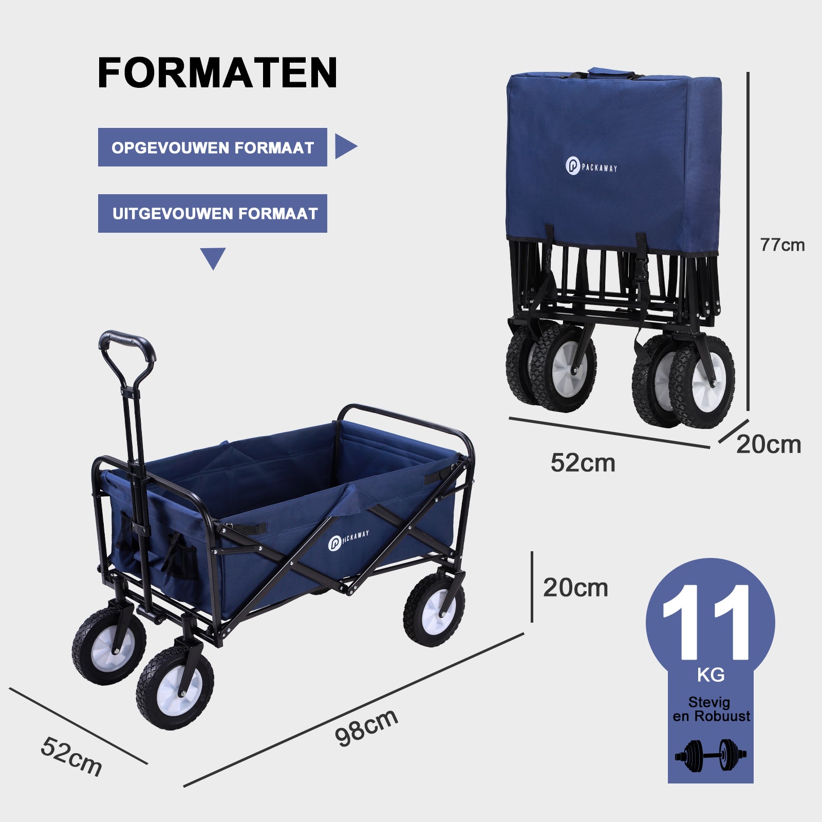 Bolderkar tot 70 kg donkerblauw - Wasbaar polyester - opvouwbaar - 98x53 cm