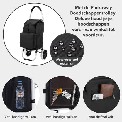 Boodschappentrolley Deluxe 50L met koelvak zwart - boodschappenwagen - steekwagenfunctie