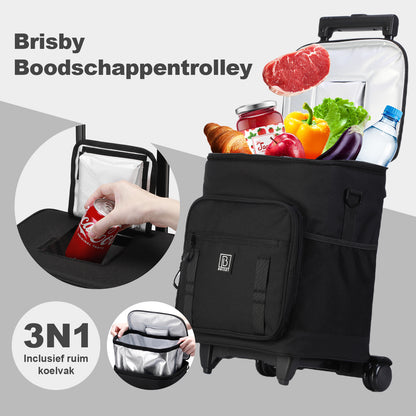 Brisby Boodschappentrolley met Koelvak – 32L Ruimte – Ideaal voor Boodschappen – Inclusief Koelelementen – Waterafstotend – Verstelbaar Handvat – Zwart