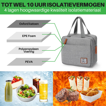 Koeltas 4L lichtgrijs - Lunchtas - kolftas - 4-laags geïsoleerd - gratis koelelement