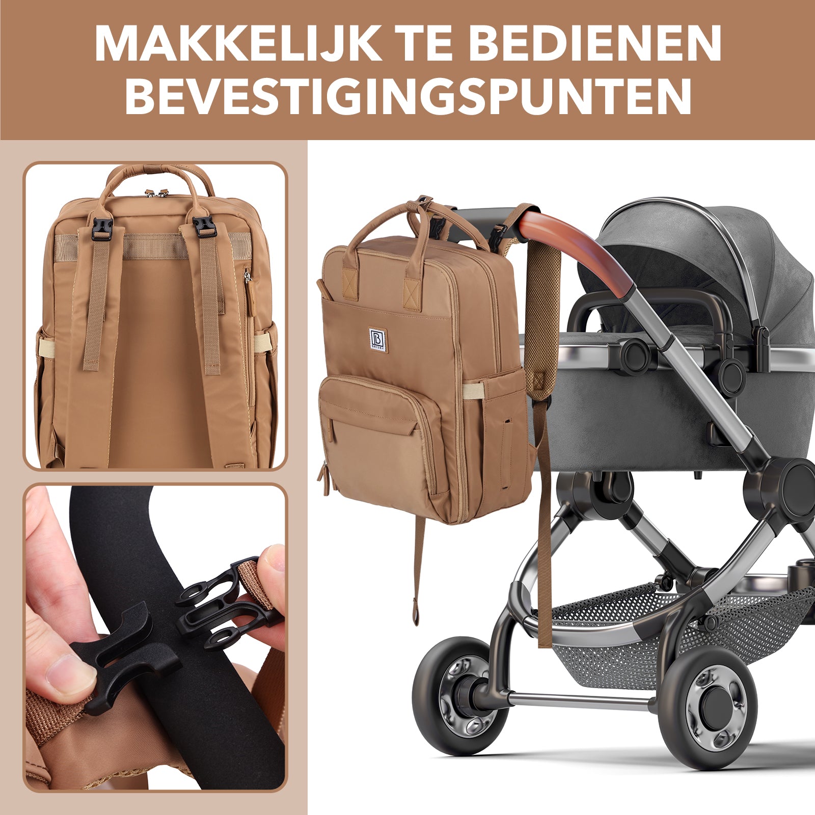 Brisby slijtvaste Luiertas – verzorgingstas – met buggymontage - True Terracotta