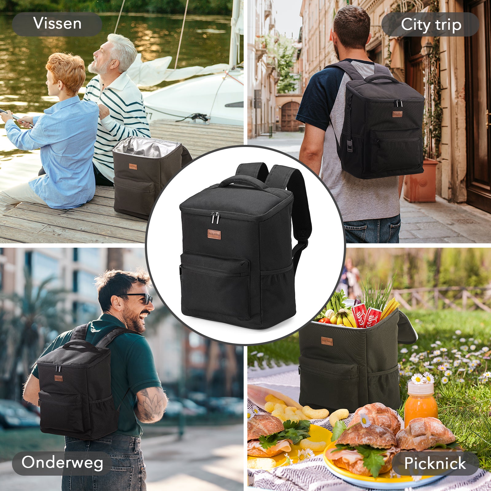 Packaway Koeltas rugzak 25L zwart - incl. 2  koelelementen, flessenopener