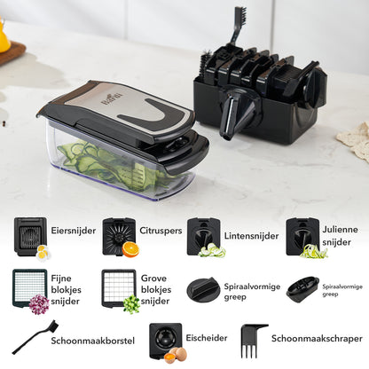 Bardi Groentesnijder - 11 in 1 Multifunctioneel - Keuken mandoline - Handmatig - Keukensnijder - Uiensnijder - Spiraalsnijder - Frietsnijder - Rasp - ZWART