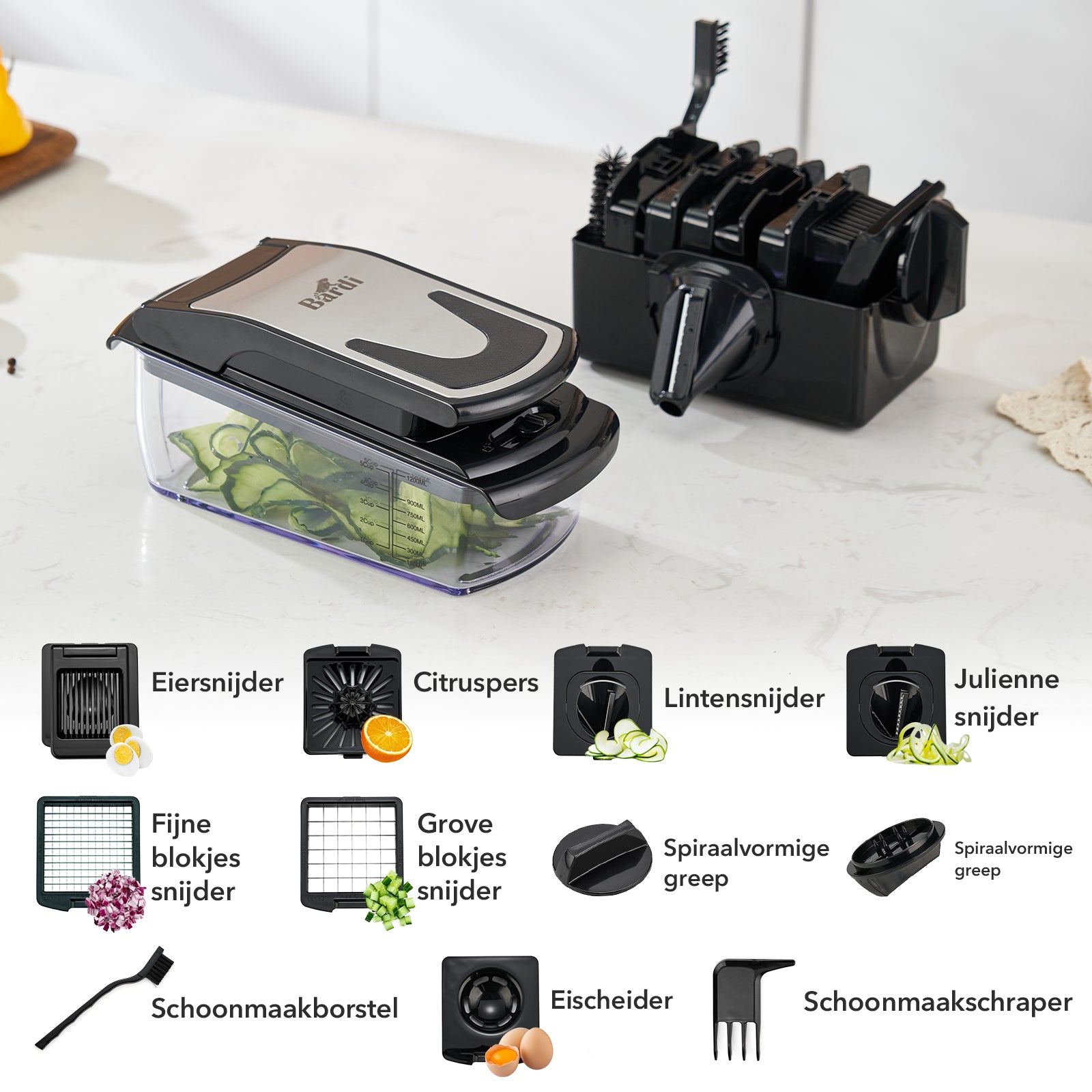 Bardi 11-delige mandoline - groentesnijder - zwart