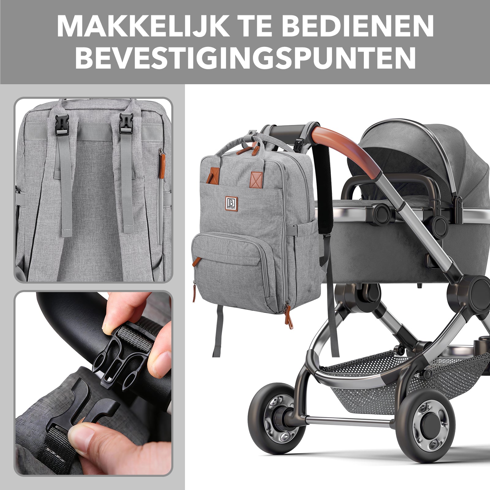 Brisby Luiertas original lichtgrijs - incl. buggymontage en verschoningsmat