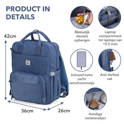 Brisby Slijtvaste Luiertas – Verzorgingstas – met Buggymontage - Nordic Blue