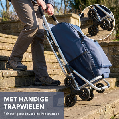 Packaway 35L Boodschappentrolley met 6 Wielen voor Trappen - Klapstoel Functie - Steekwagen Functie - Geïsoleerd - Afneembare Rugzak - Blauw