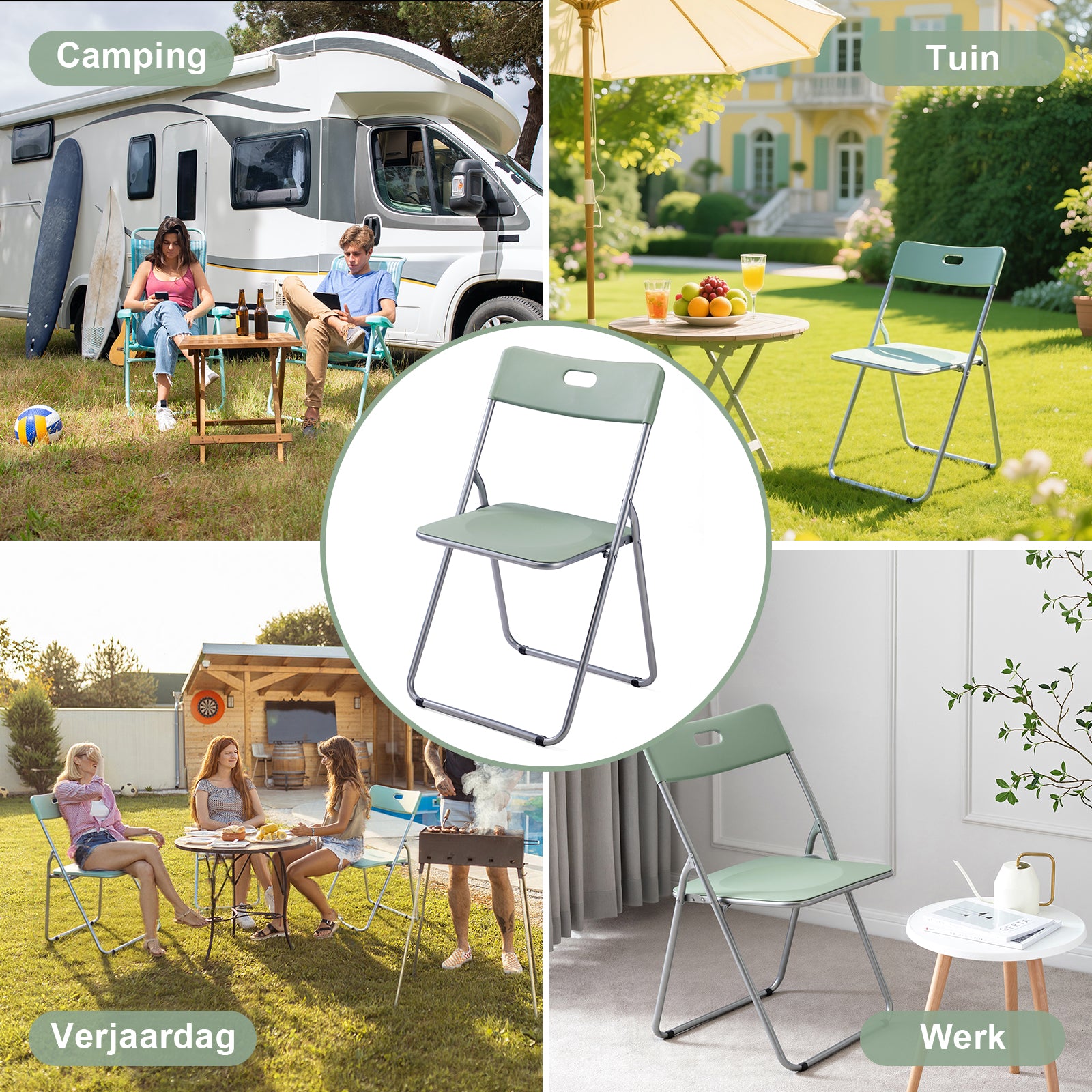 2-delige klapstoelenset stevige kwaliteit groen - weersbestending - 100 kg draagvermogen - 44 x 45 x 79 cm