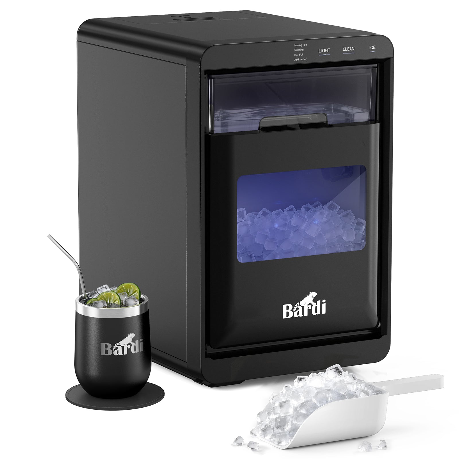 Bardi IJsblokjesmachine 1,8L crushed ice zwart - 20 kg ijs per 24 uur - incl. thermosbeker