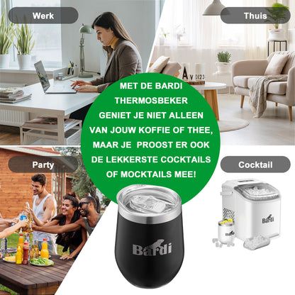 Bardi Thermosbekers 0,3L RVS zwart set -  incl. deksels - dubbelwandig